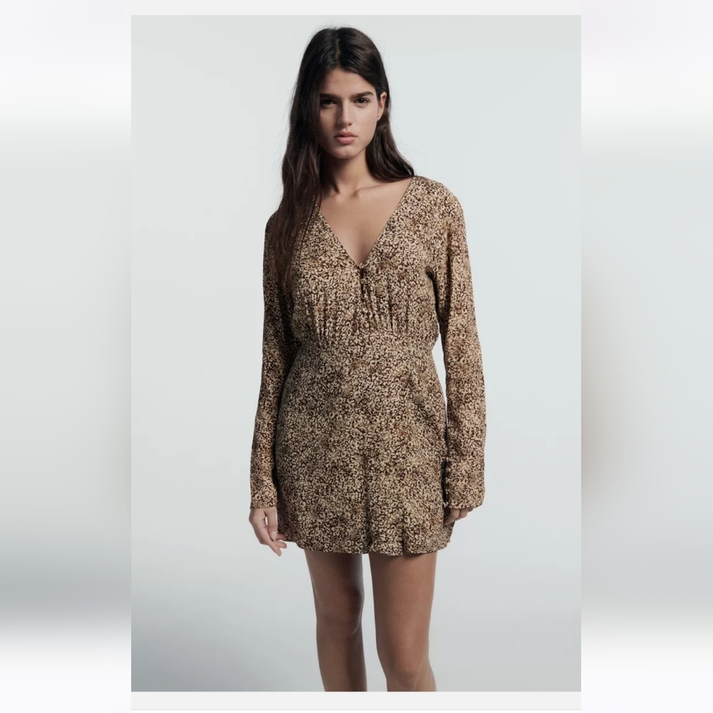 Zara Leopard Mini Dress Button Front Wrap Size Medium